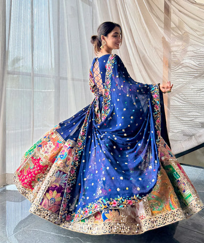 Aarohi Navy Mirror Work Rajasthani Patch Embroidery Lehenga set