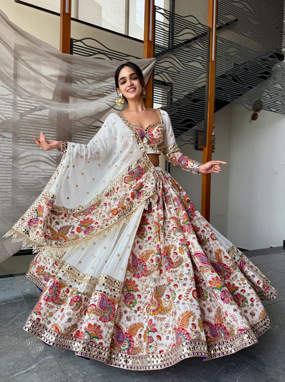 Ananya Ivory Multicolor Embroidered Mirror Work Lehenga set