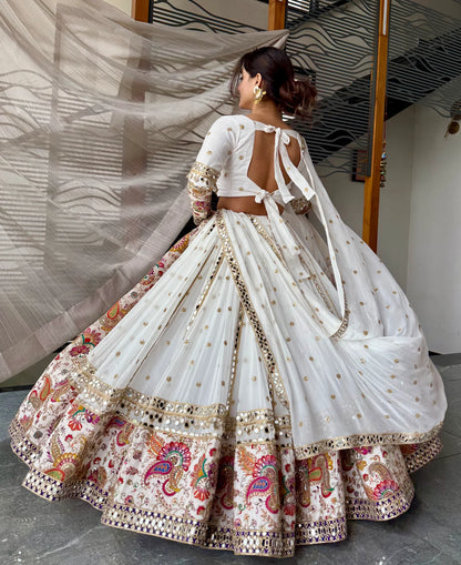 Ananya Ivory Multicolor Embroidered Mirror Work Lehenga set