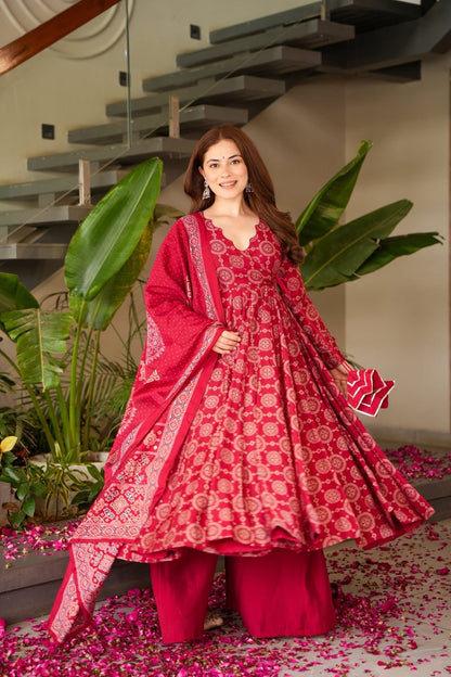 Seraphina Red Muslin Suit Set