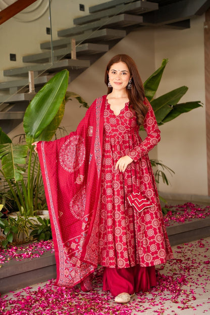 Seraphina Red Muslin Suit Set