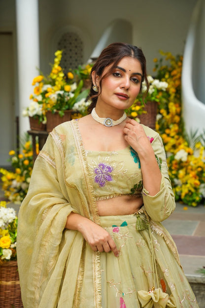 Padmika Beige Organza Lehenga Set