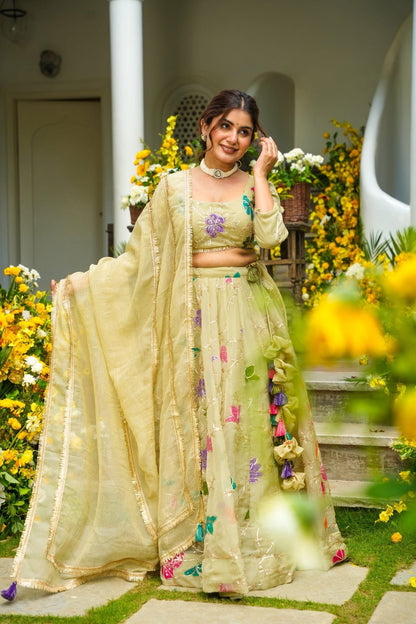 Padmika Beige Organza Lehenga Set
