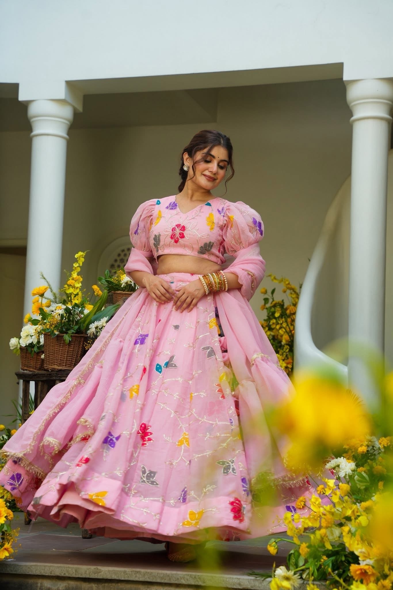 Hridya Pink Festive Wear Organza Lehenga Set