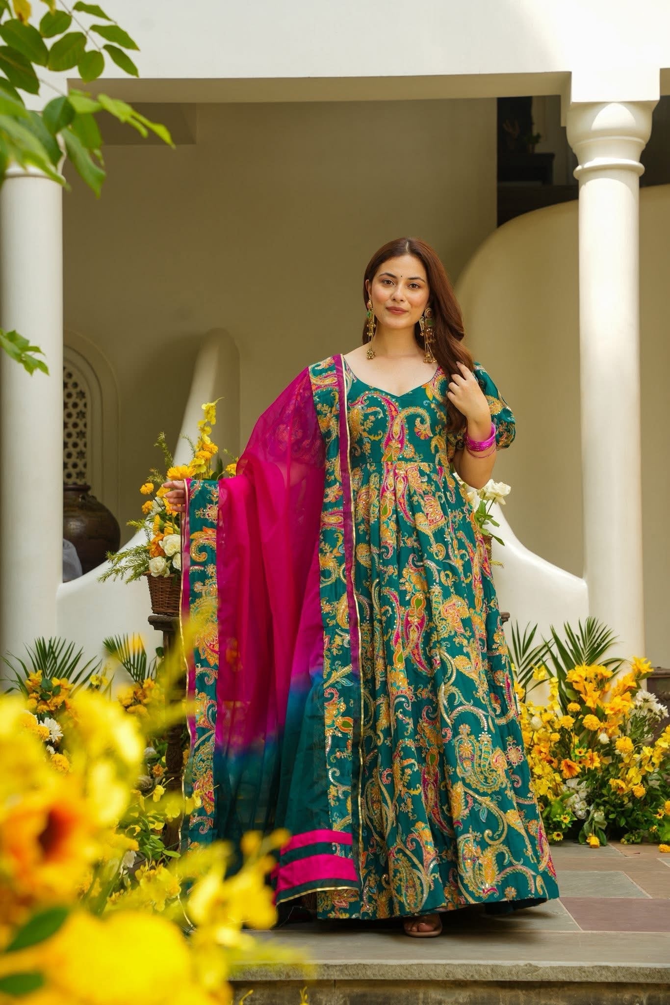 Qamrina Multicolored Embroidered Heavy Maxi Set