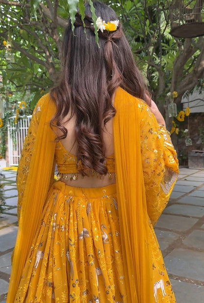 Nitara Marigold Heavy Embroidered Lehenga Set