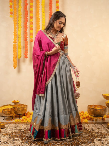 Kavya Grey Celebration Multicolor Border Lehenga choli