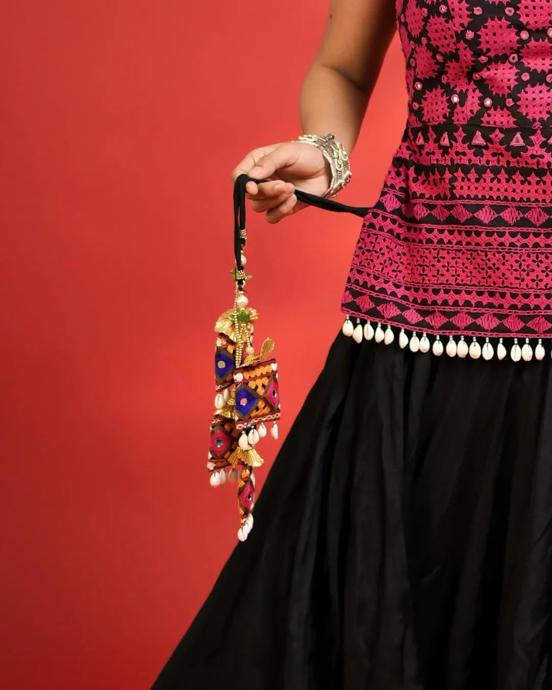 Anvi Black Cotton Silk Kutchi Embroidered Navratri Lehenga set