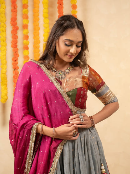 Kavya Grey Celebration Multicolor Border Lehenga choli