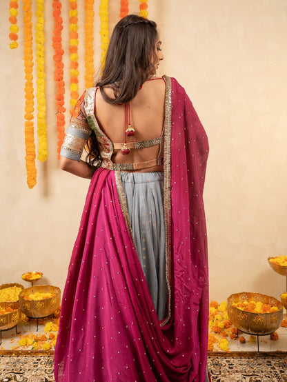 Kavya Grey Celebration Multicolor Border Lehenga choli