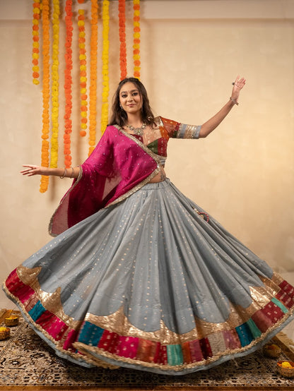Kavya Grey Celebration Multicolor Border Lehenga choli