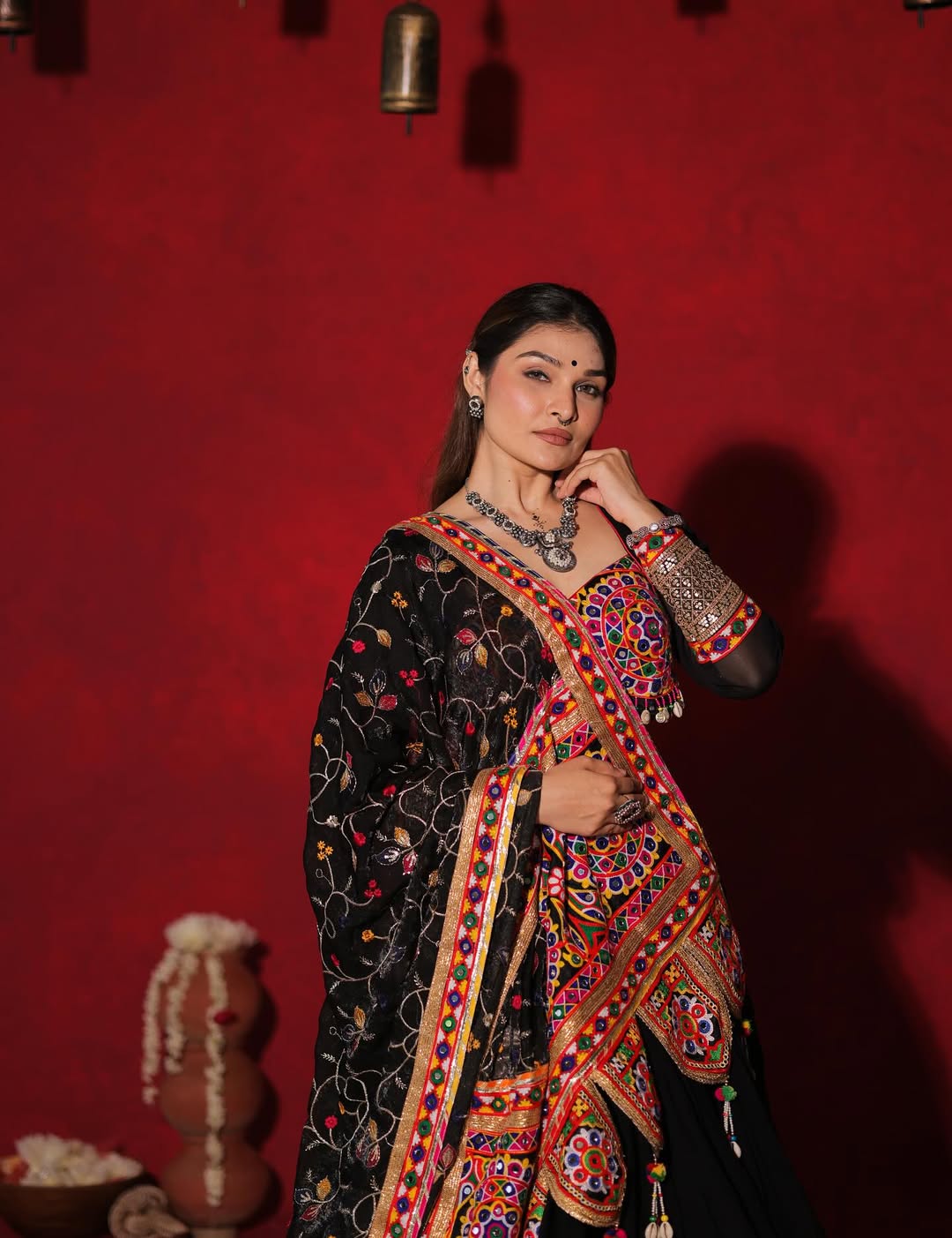 Raas Rani Black Traditional Kutchi Mirror Work Lehenga Choli