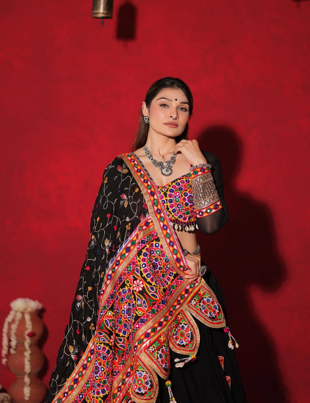 Raas Rani Black Traditional Kutchi Mirror Work Lehenga Choli