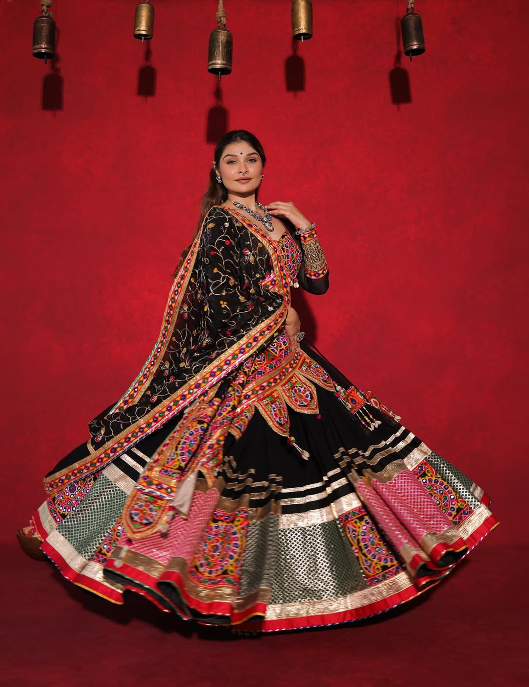 Raas Rani Black Traditional Kutchi Mirror Work Lehenga Choli