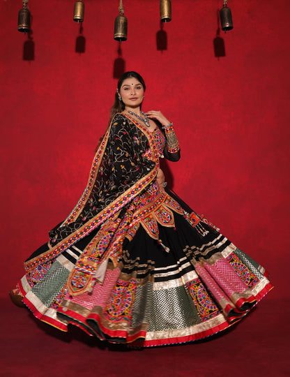 Raas Rani Black Traditional Kutchi Mirror Work Lehenga Choli
