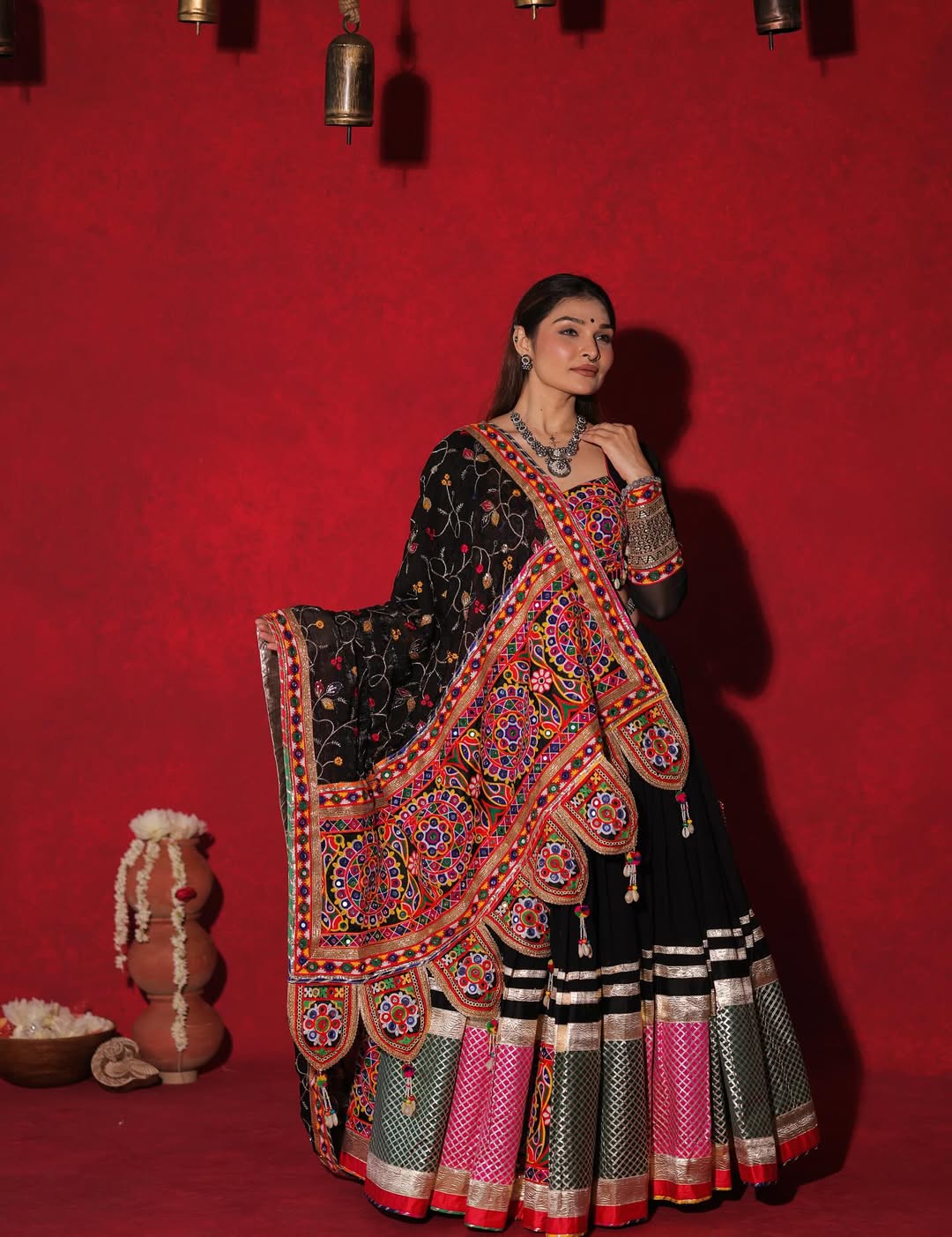 Raas Rani Black Traditional Kutchi Mirror Work Lehenga Choli