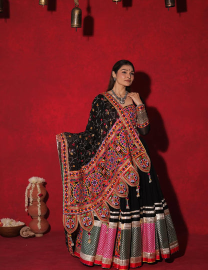 Raas Rani Black Traditional Kutchi Mirror Work Lehenga Choli