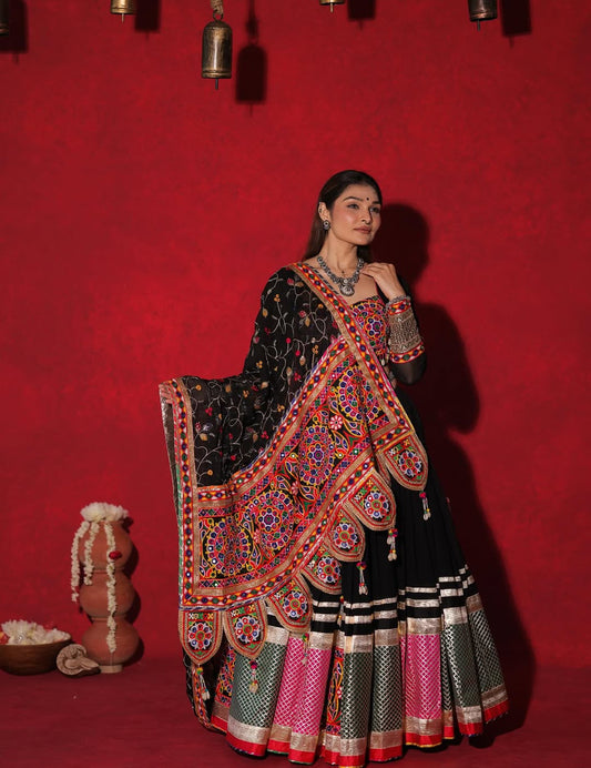 Raas Rani Black Traditional Kutchi Mirror Work Lehenga Choli