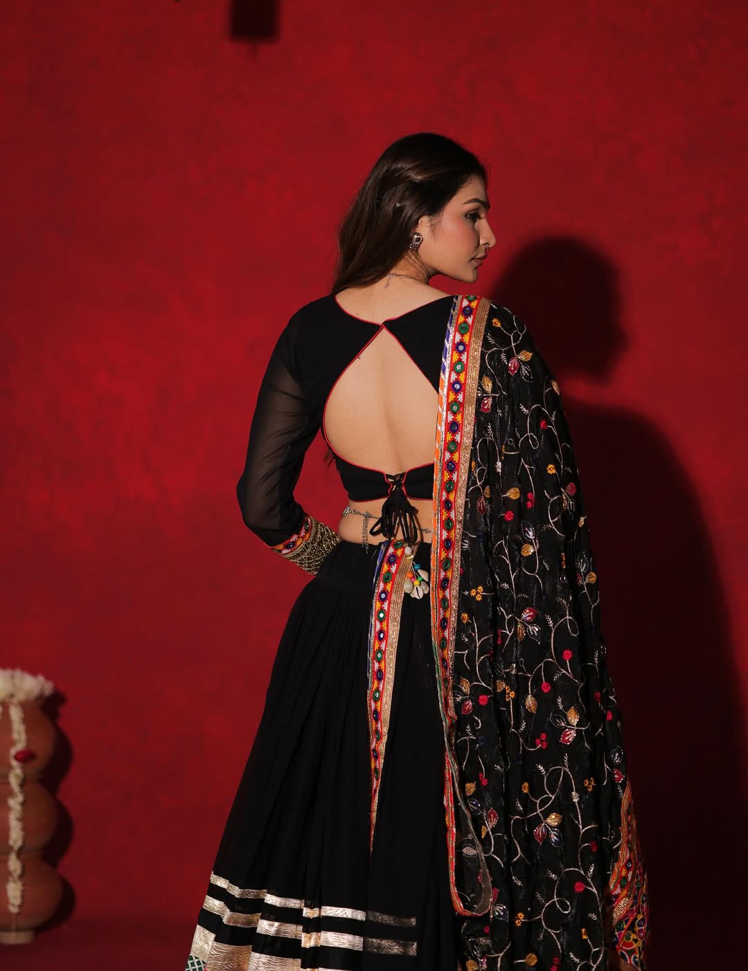 Raas Rani Black Traditional Kutchi Mirror Work Lehenga Choli