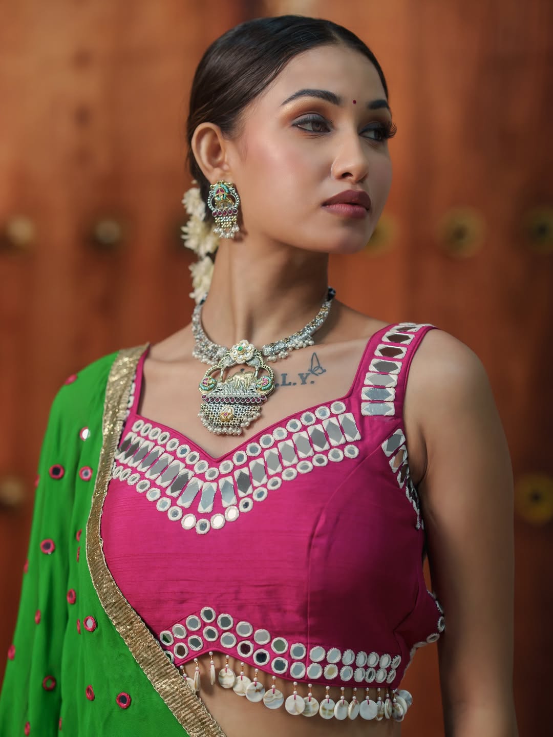 Garba Glam Royal Blue & Pink Mirror Embellished lehenga Choli