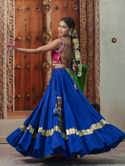 Garba Glam Royal Blue & Pink Mirror Embellished lehenga Choli