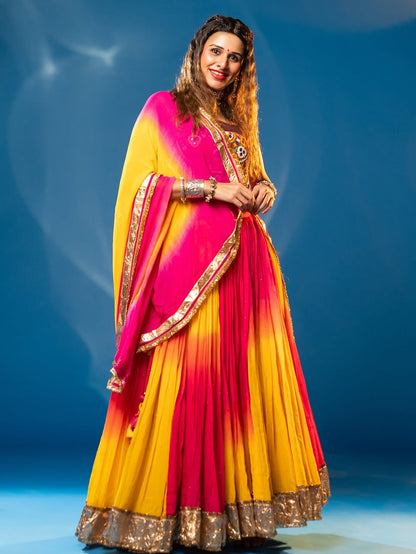 Aarohi Vibrant Georgette Mirror Work Navratri Lehenga Choli