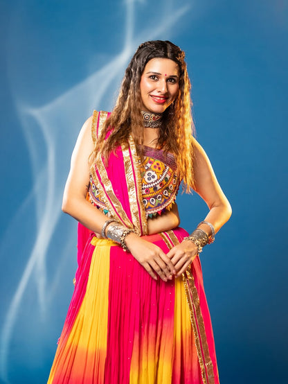 Aarohi Vibrant Georgette Mirror Work Navratri Lehenga Choli