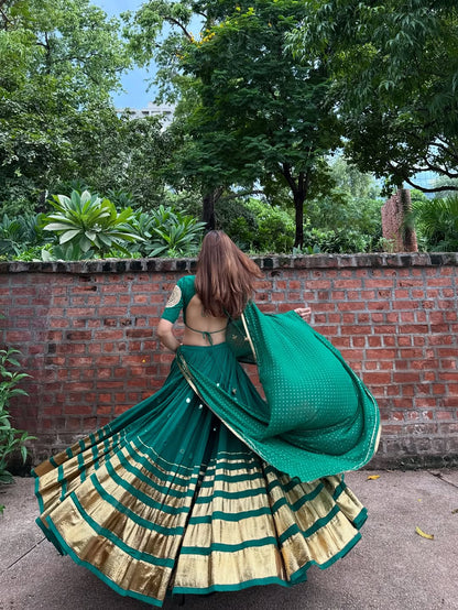 Ananya Green Mirrorwork with Golden Zari Border Lehenga Choli