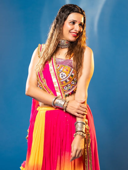 Aarohi Vibrant Georgette Mirror Work Navratri Lehenga Choli