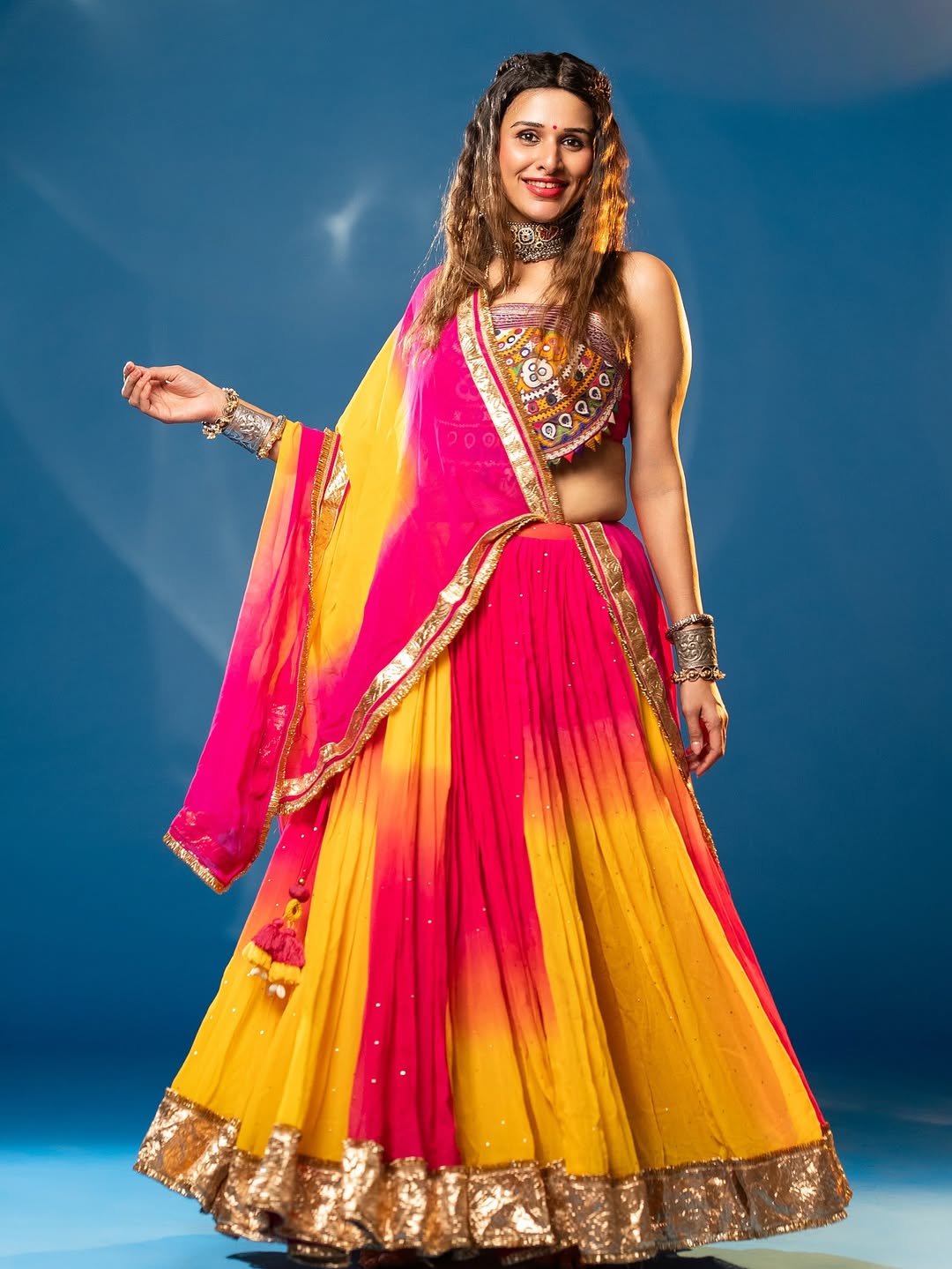 Aarohi Vibrant Georgette Mirror Work Navratri Lehenga Choli