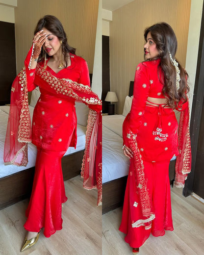Red Sharara Suit
