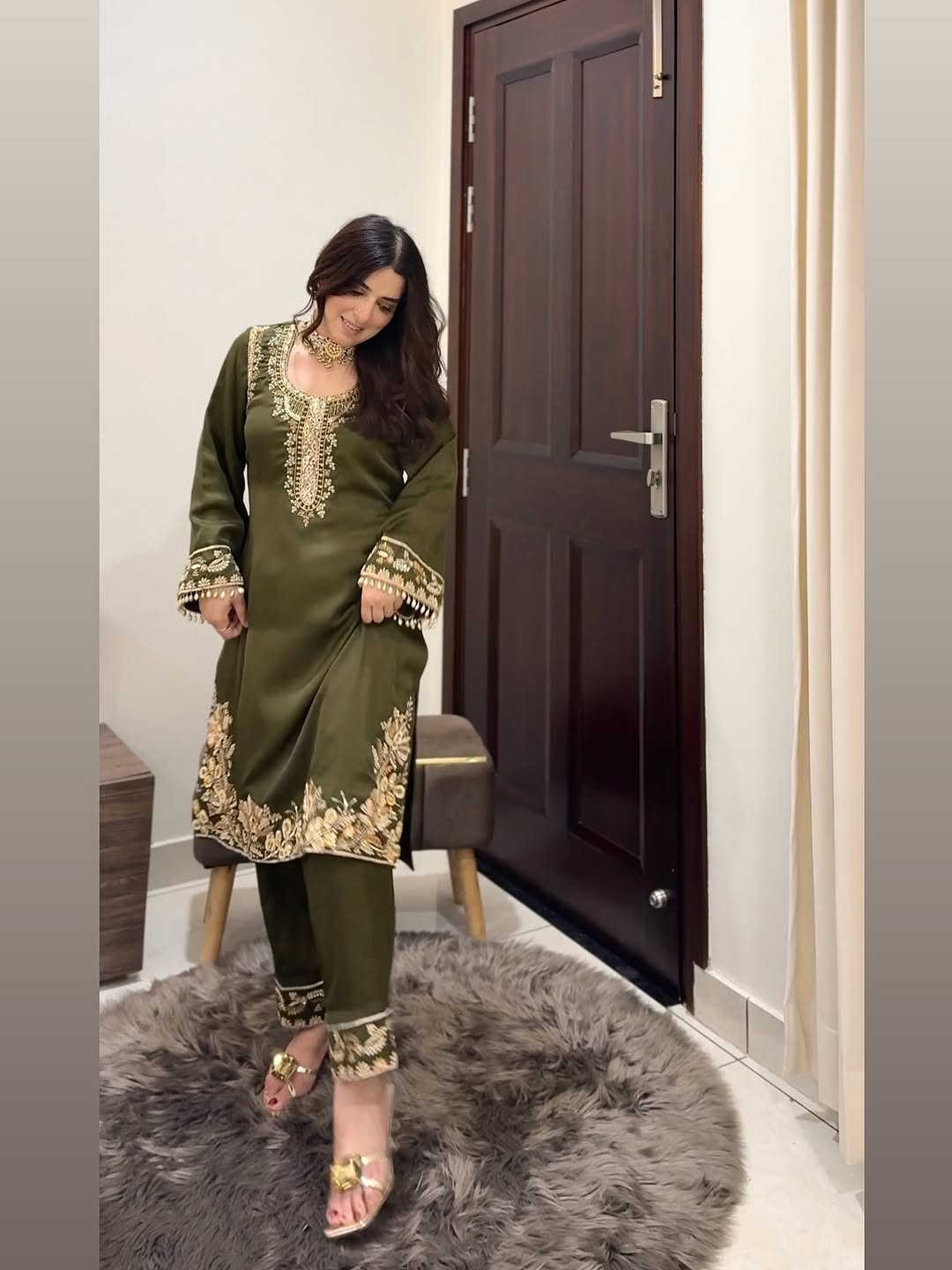 Aanya Olive Royale Embroidered Sharara Suit