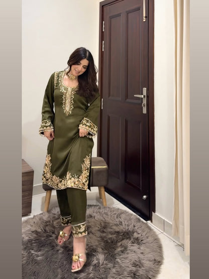 Aanya Olive Royale Embroidered Sharara Suit