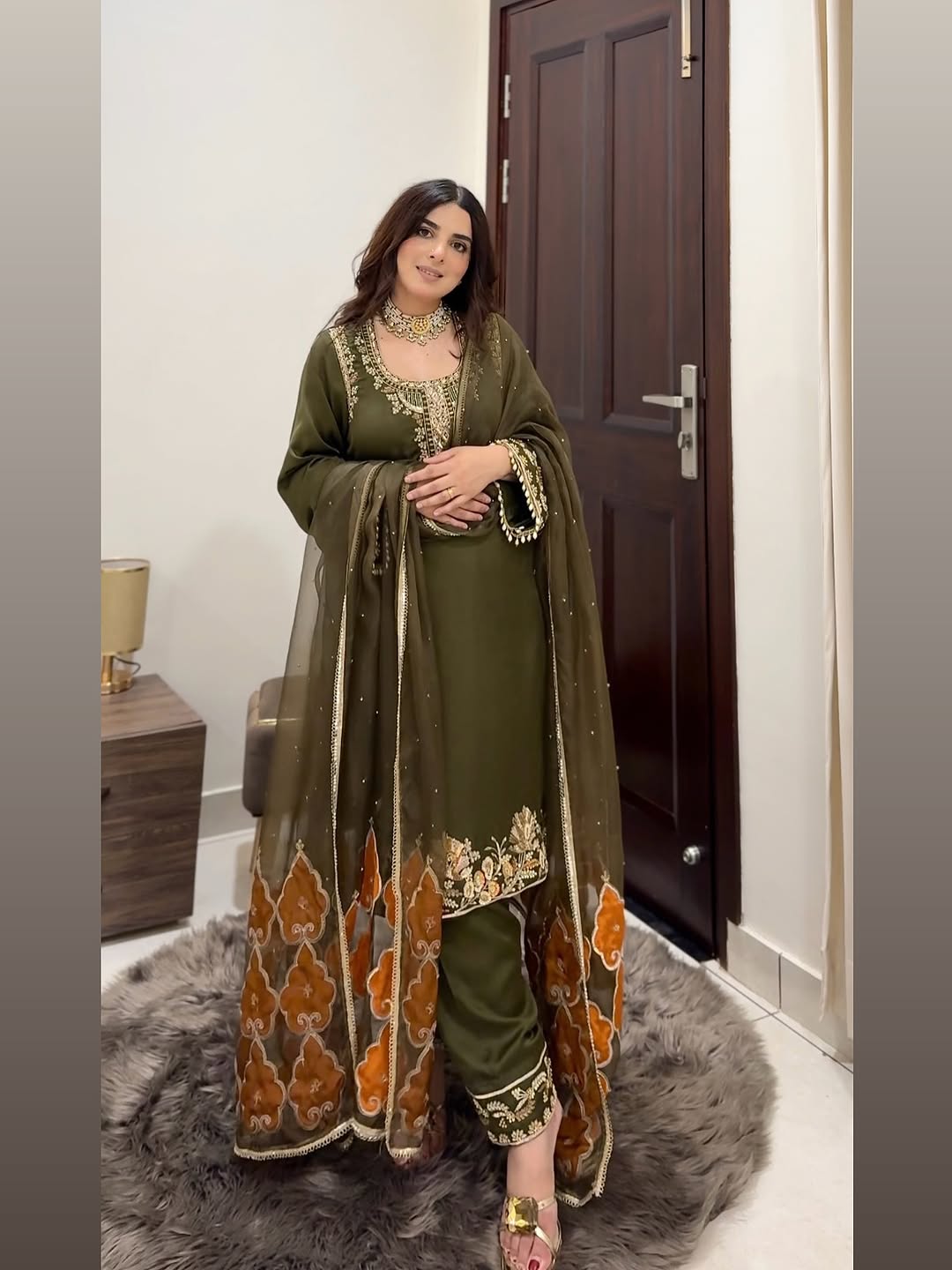 Aanya Olive Royale Embroidered Sharara Suit