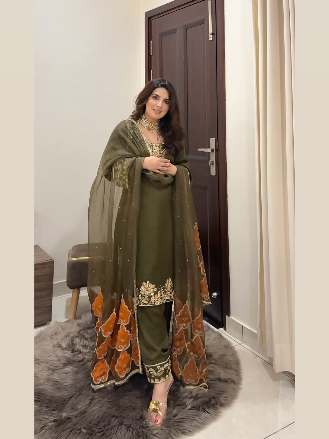 Aanya Olive Royale Embroidered Sharara Suit