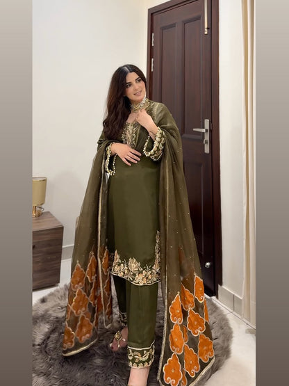 Aanya Olive Royale Embroidered Sharara Suit