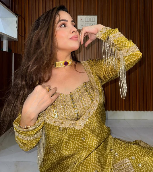 Ayesha Golden Noor Designer Sharara Set