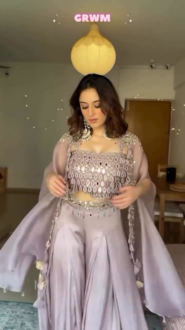 Lavender Designer Co-ord Set with Mirror & Sequin Embellishments