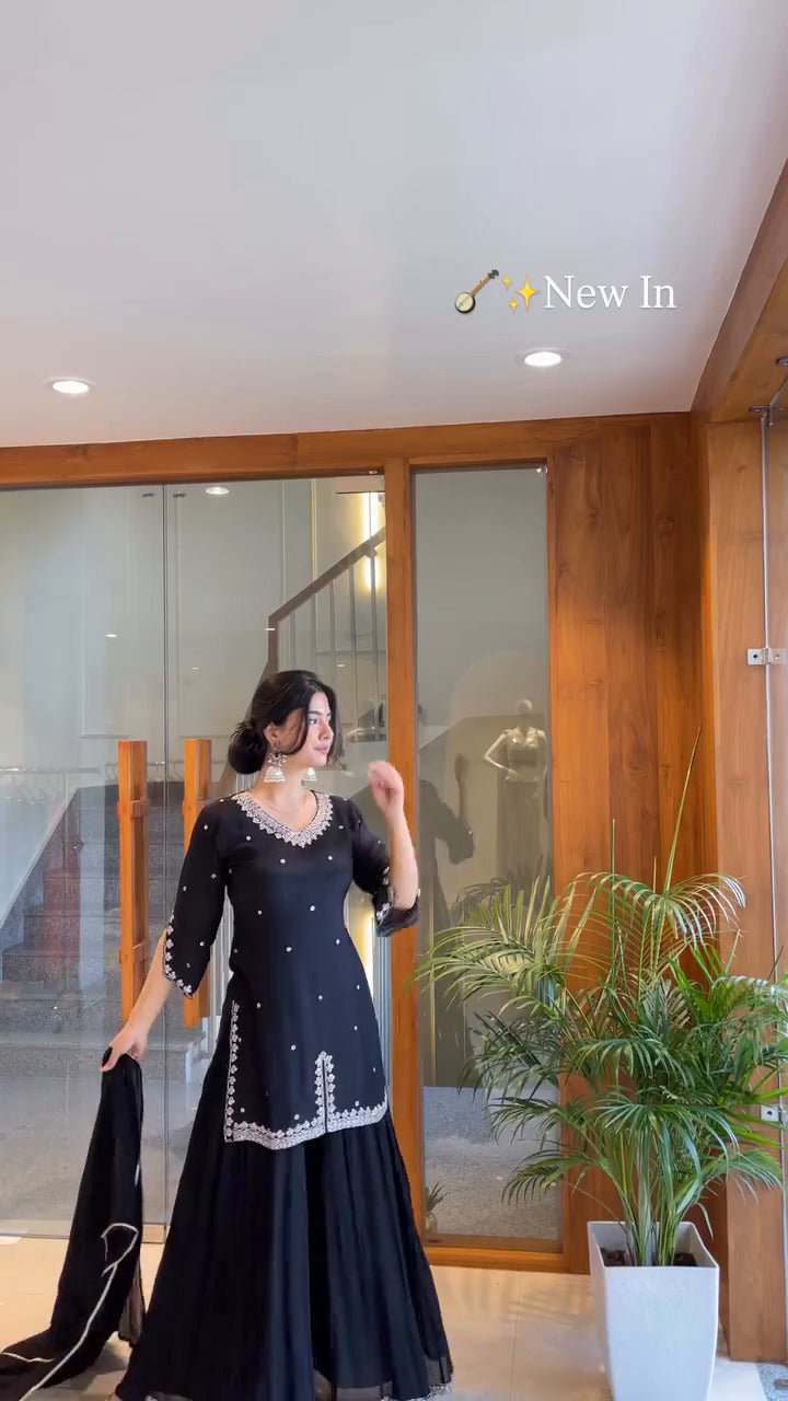 Noir Grace Midnight Elegance – Black Georgette Kurti Set