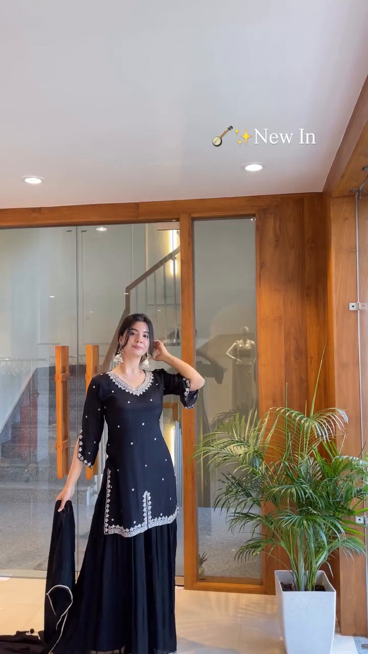 Noir Grace Midnight Elegance – Black Georgette Kurti Set