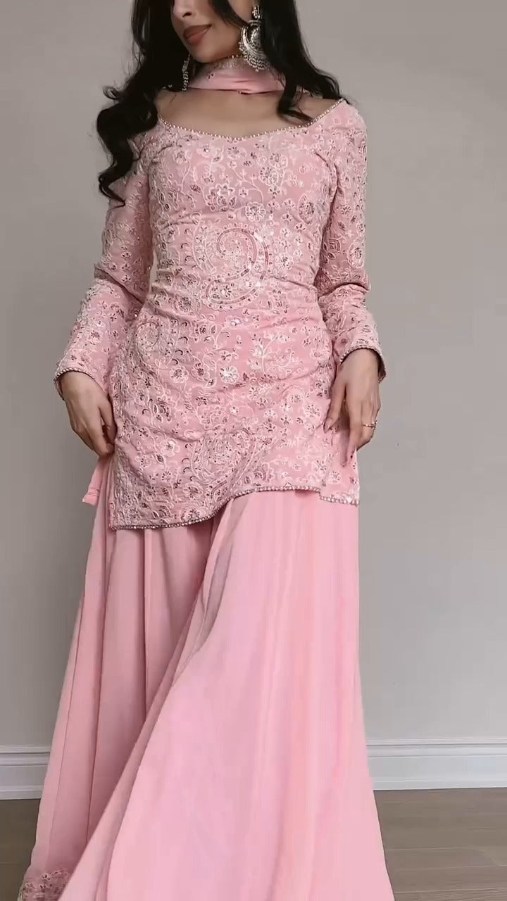 Zara Rose Glow embroidery Sharara Suit