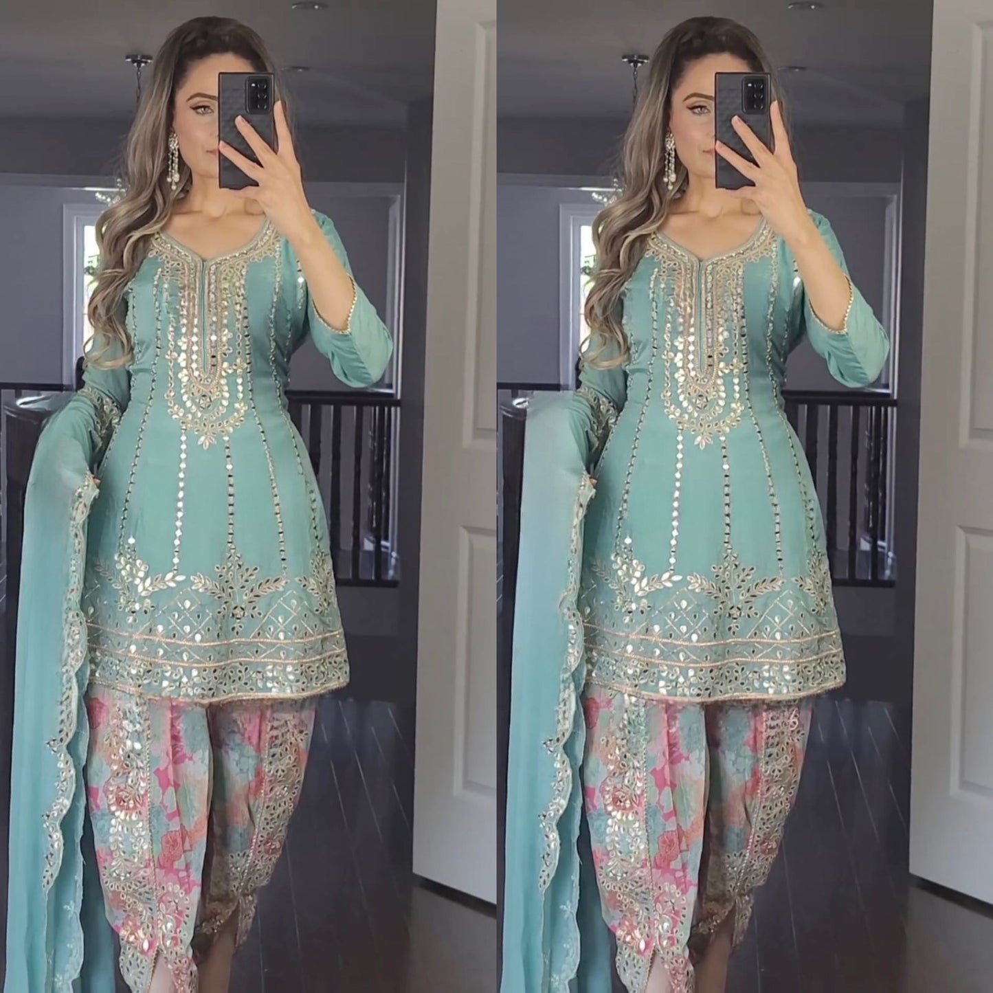 Pari Party Wear Look Top ,Dhoti Salwar And Dupatta Set