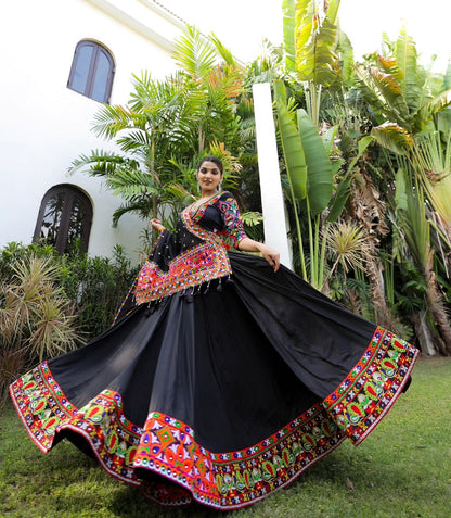 Black Color Soft Butter Silk Fancy Mirror Work Lehenga Choli
