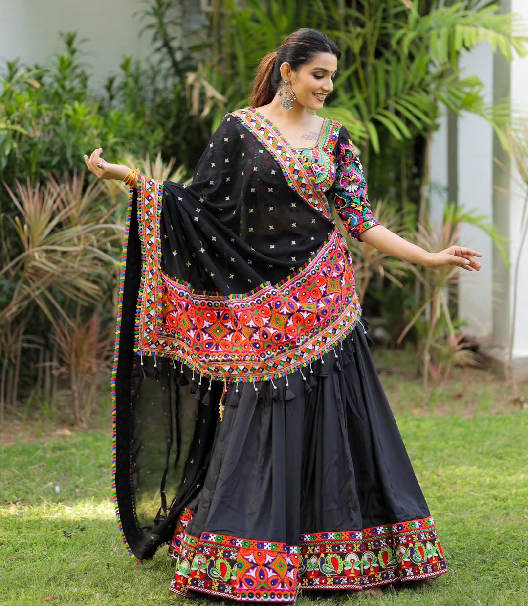 Black Color Soft Butter Silk Fancy Mirror Work Lehenga Choli