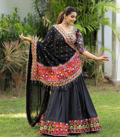 Black Color Soft Butter Silk Fancy Mirror Work Lehenga Choli