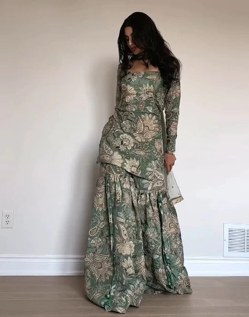 Floral Festive Mustard Sharara Set