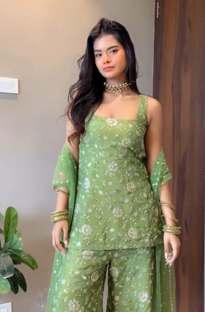 Elegant Mehendi Green Sharara Set