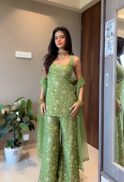 Elegant Mehendi Green Sharara Set