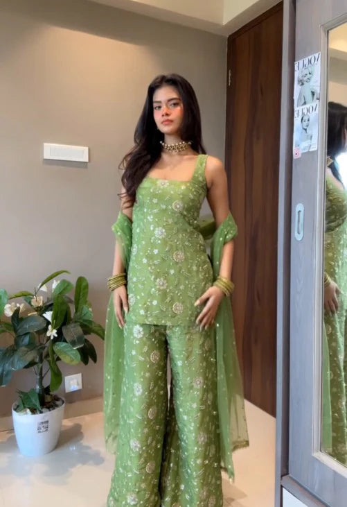 Elegant Mehendi Green Sharara Set