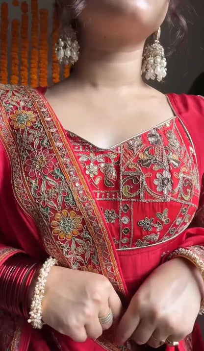 Royal Red Embroidered Anarkali Set